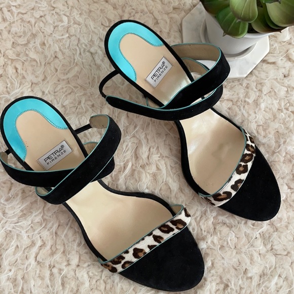 PETRA FIRENZE Black Suede Leopard Strappy Heels - Picture 1 of 6